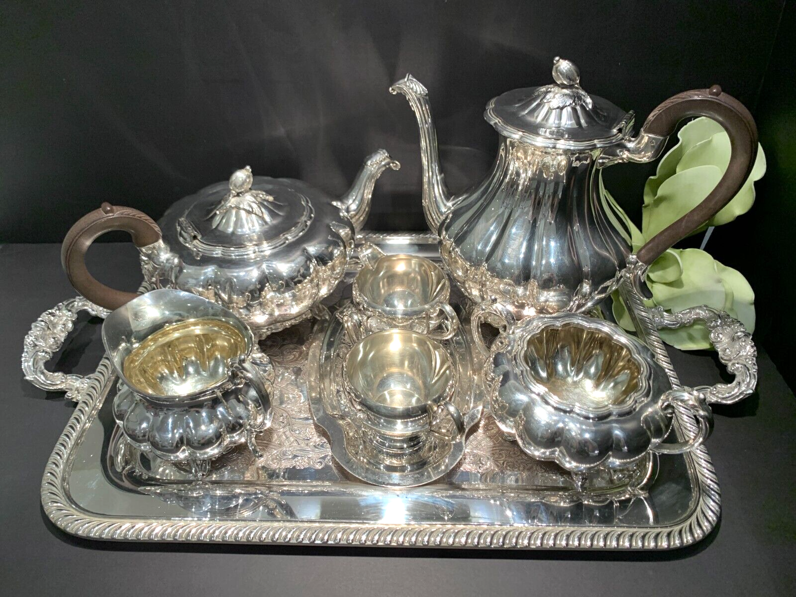 1881 Rogers Silver Plate Tea Service #7377 & Wm Rogers Tray