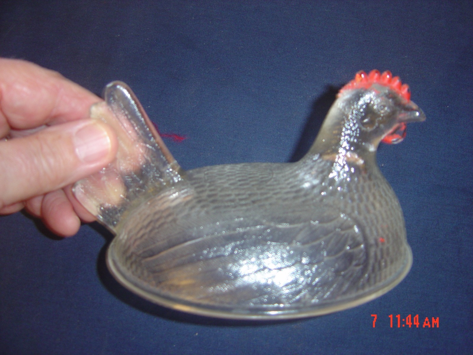 VINTAGE Candy Dish Hen Chicken On Nest Glass 6 3/8