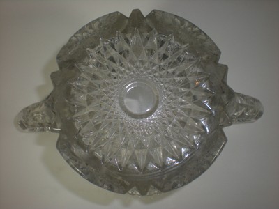 1800's EAPG Cracker Biscuit JAR Covered Lid Brilliant Glass Sawtooth FAN Stars