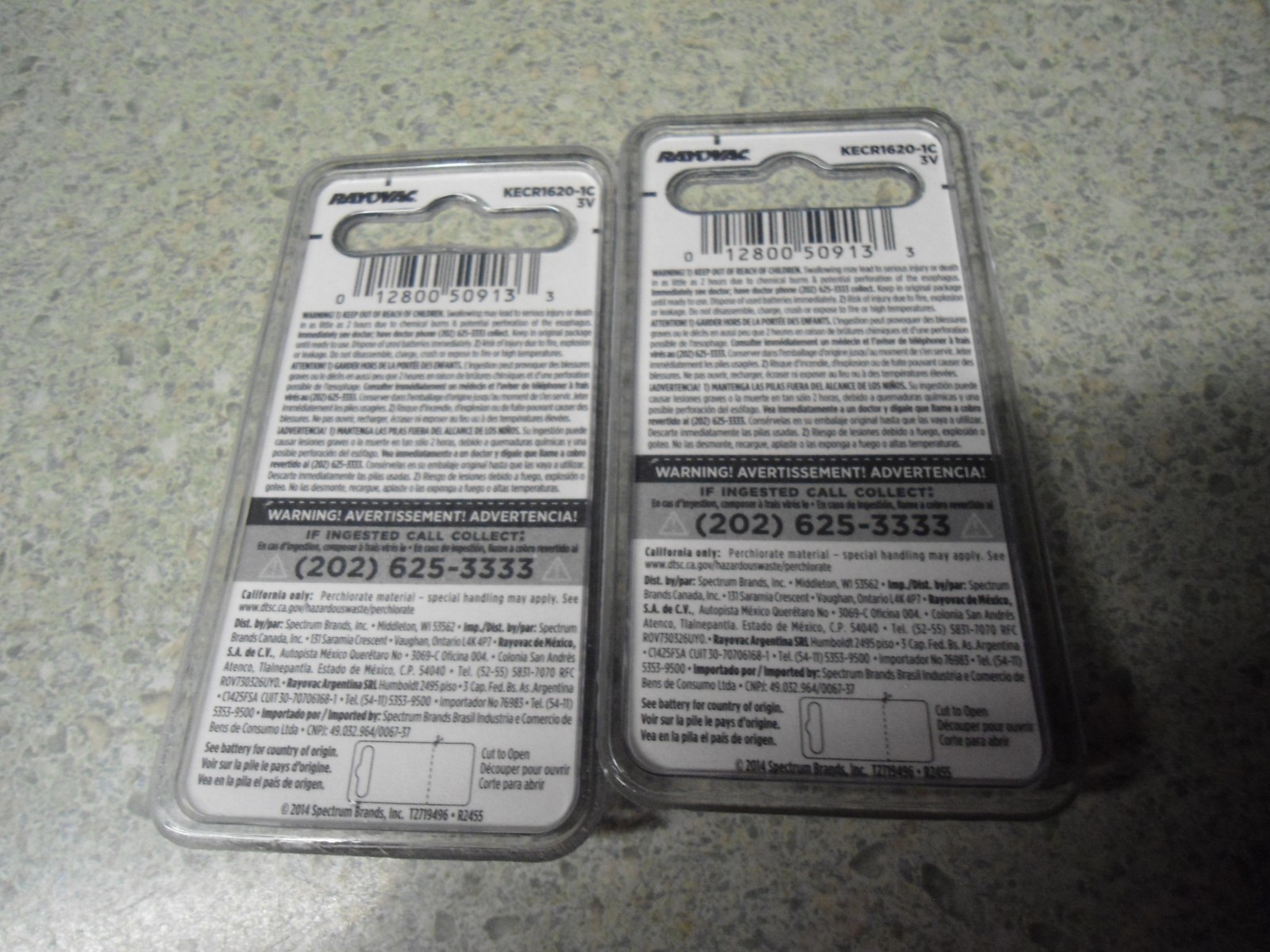 2 New in Package Rayovac Coin Cell Batteries CR1620