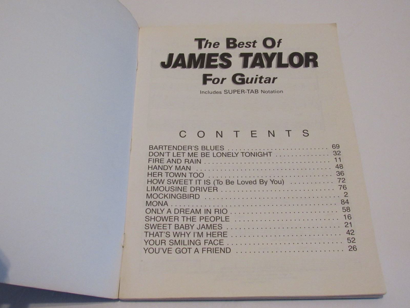 The Best of James Taylor for Guitar:Songbook Tab Sheet Music Song Book Good Cond