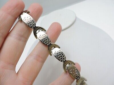 VTG Taxco Mexican Modernist 925 Sterling Silver Fish Figural Link Bracelet. 7.5''