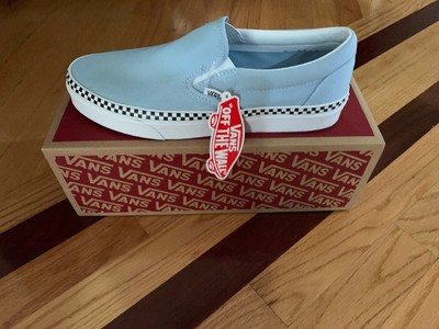 vans slip on chex skate shoe cool blue checkerboard foxing women's new