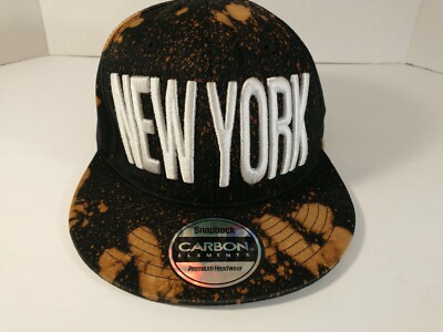 Carbon Elements New York Snapback Hat Cap Baseball One Size Black/Bleach Splater
