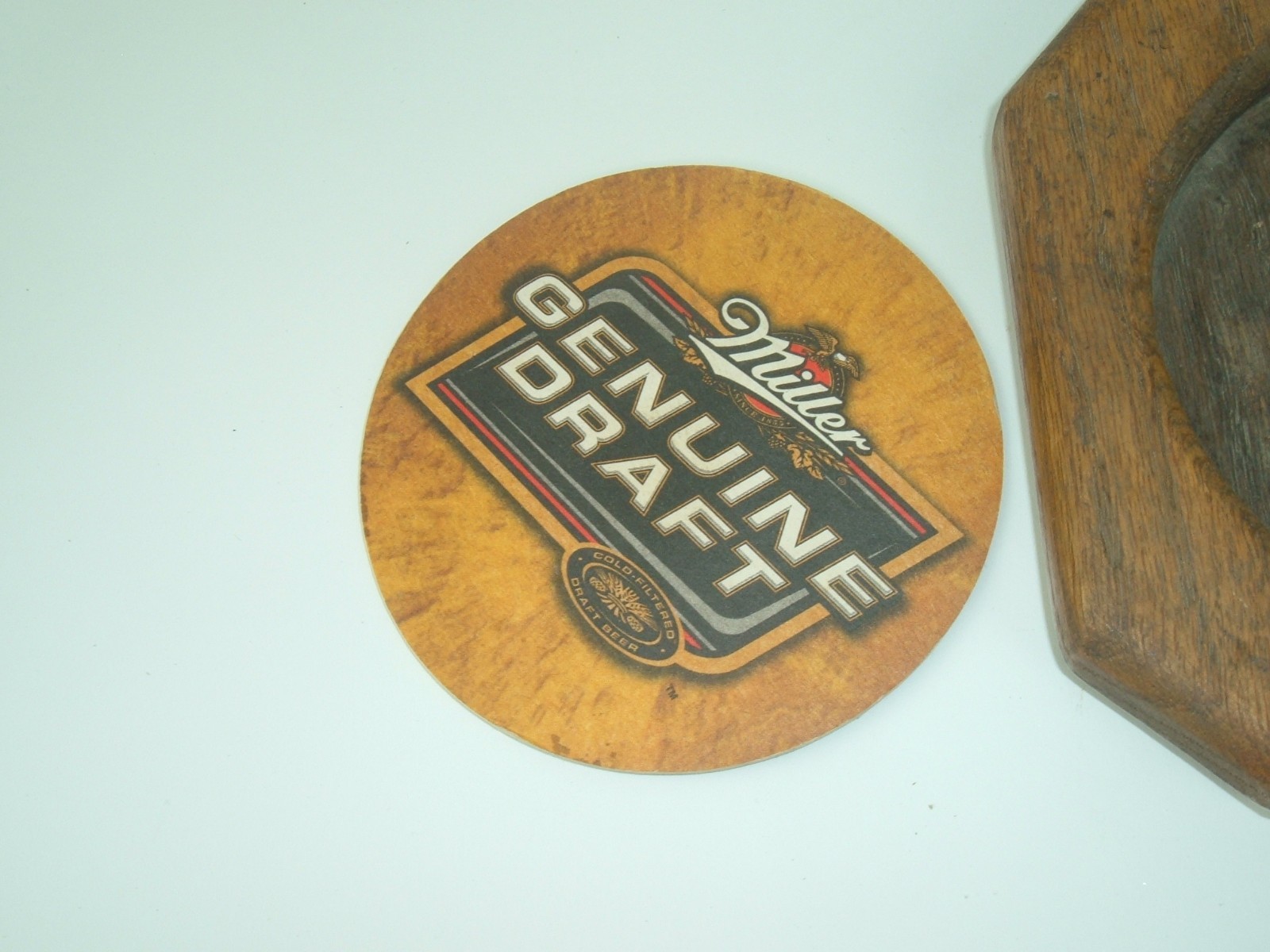 Vtg Wood Beer Drink Coaster with Miller Lite insert Man Cave Dad breweriana