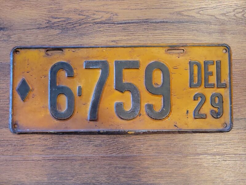 Vintage 1929 Delaware 6759 4 Digit License Plate