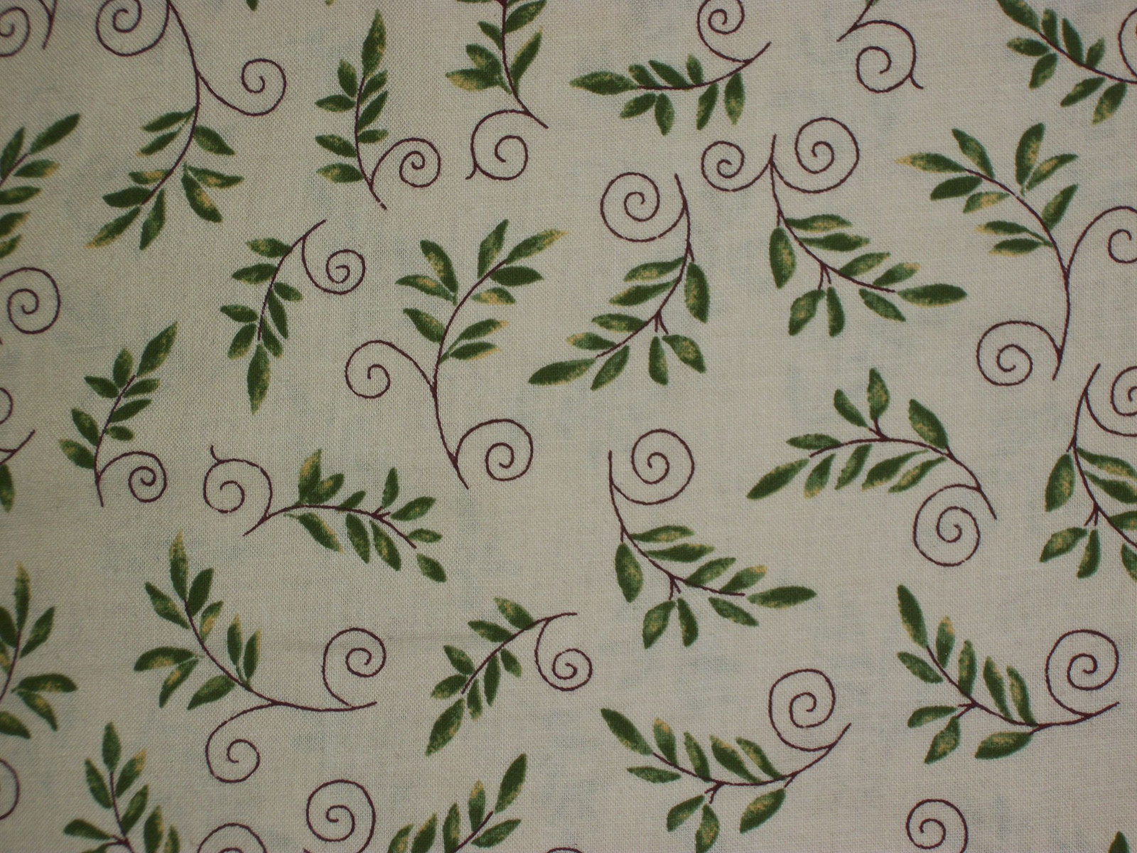 Vintage Cream w/ Green Leaves and Brown Swirls   Oakhurst   72 X 42   2 Yds