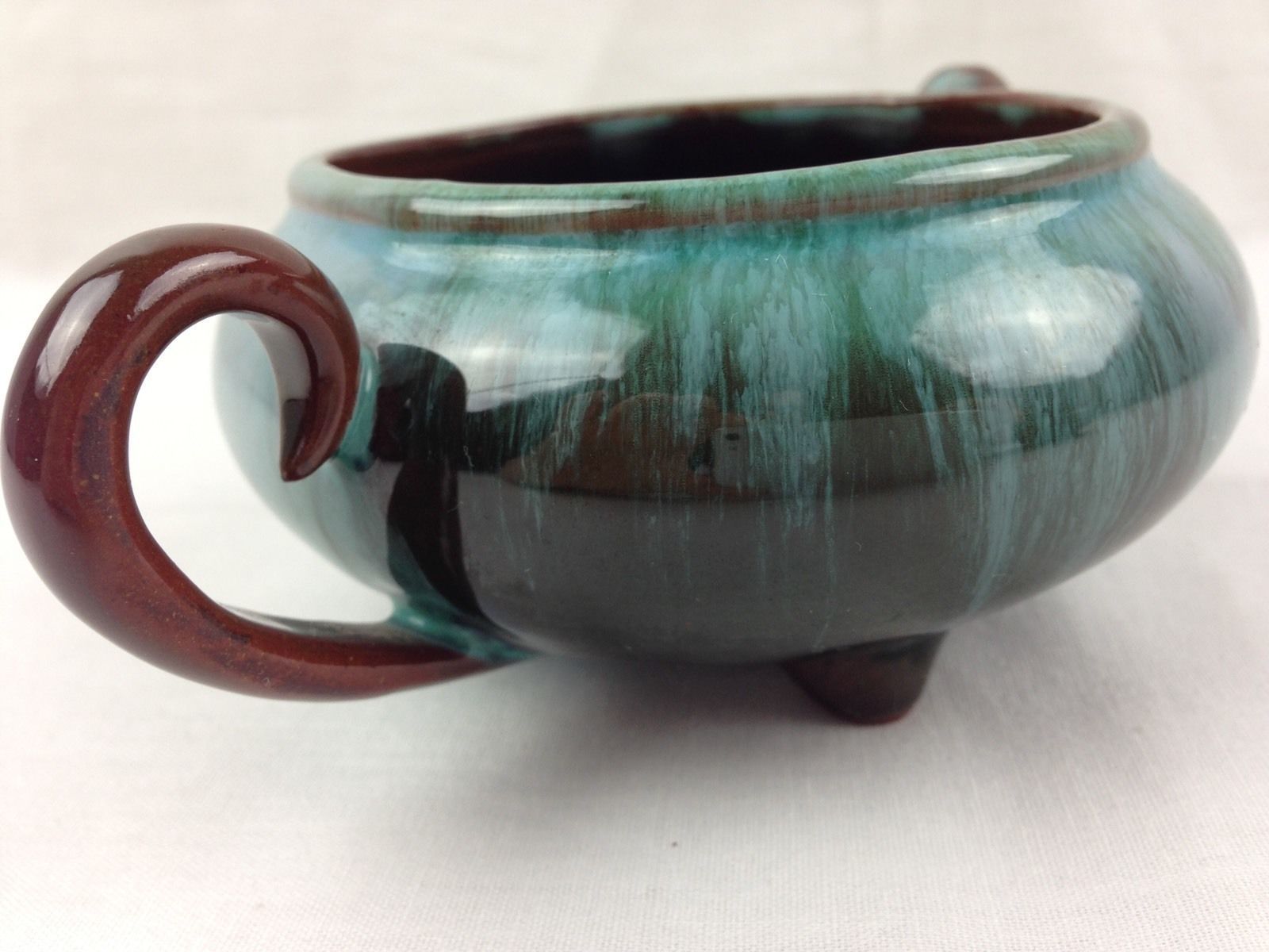 Canadian Ceramic Craft Rainbow Pottery Cream & Sugar Set Brown & Turquoise Glaze