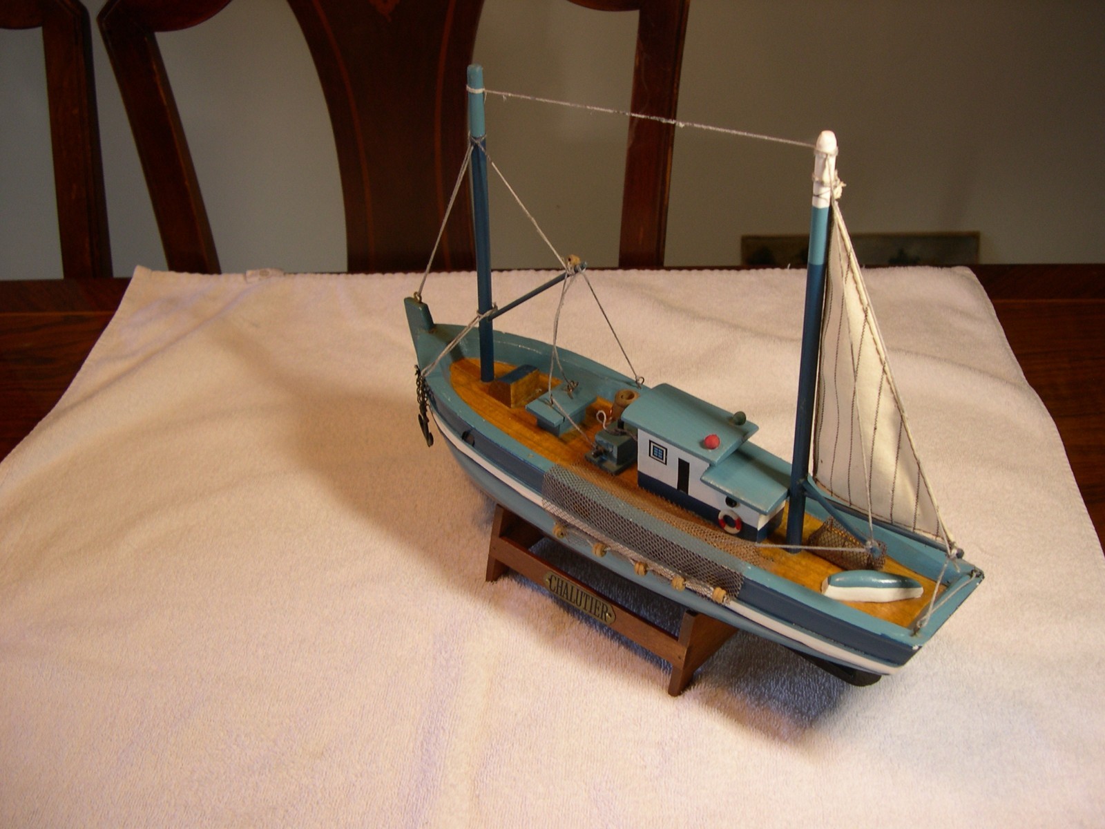 Vintage Wooden Model Ship Chalutier French Traditional Coastal Ship Well built