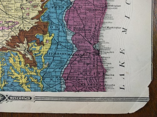 1878 WISCONSIN GEOLOGICAL Map Old Antique Historical DRIFTLESS AREA MAPZ