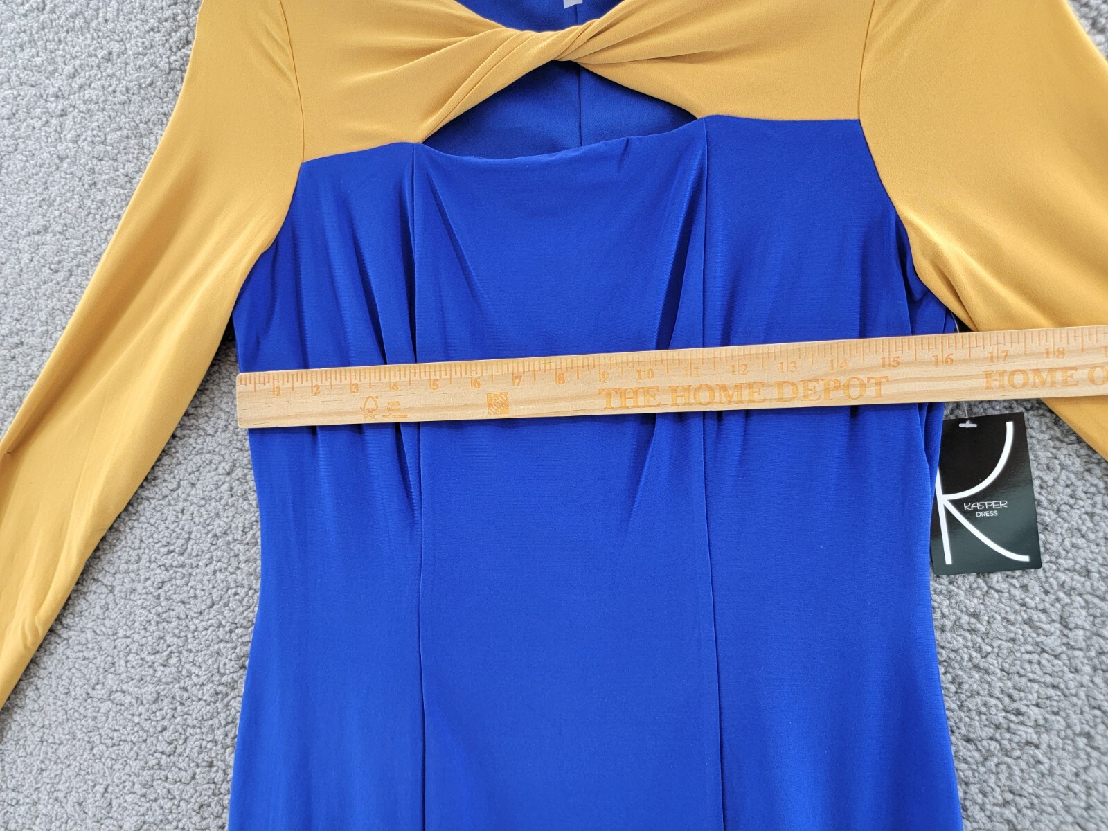 KASPER Colorblock Knot-Neck Sheath Dress Women's S Royal Blue/Gold Pullover L/S - Picture 5 of 12