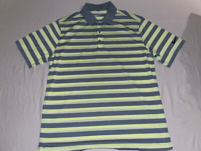 Nike Golf Tour Performance DriFit Green Striped Mens Short Sleeve Polo Large