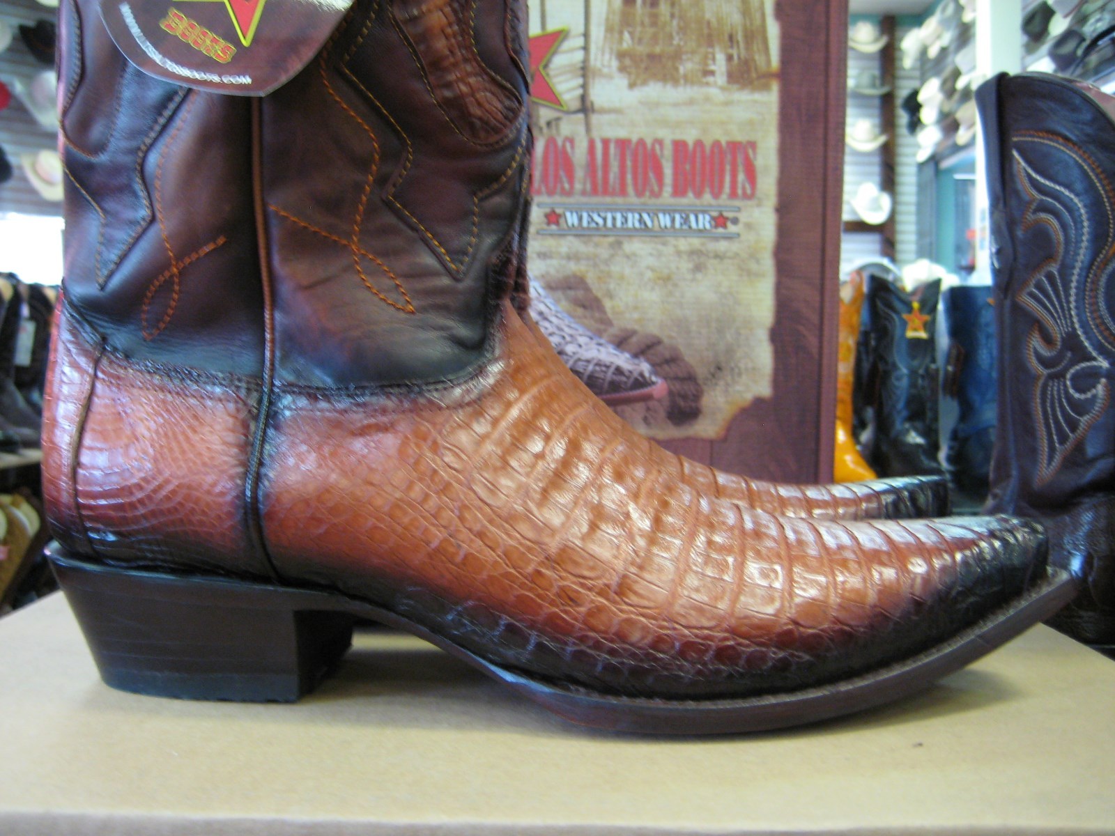 Pre-owned Los Altos Boots Los Altos Cognac Genuine Snip Toe Crocodile Western Cowboy Boot (ee) 9e28257 In Brown