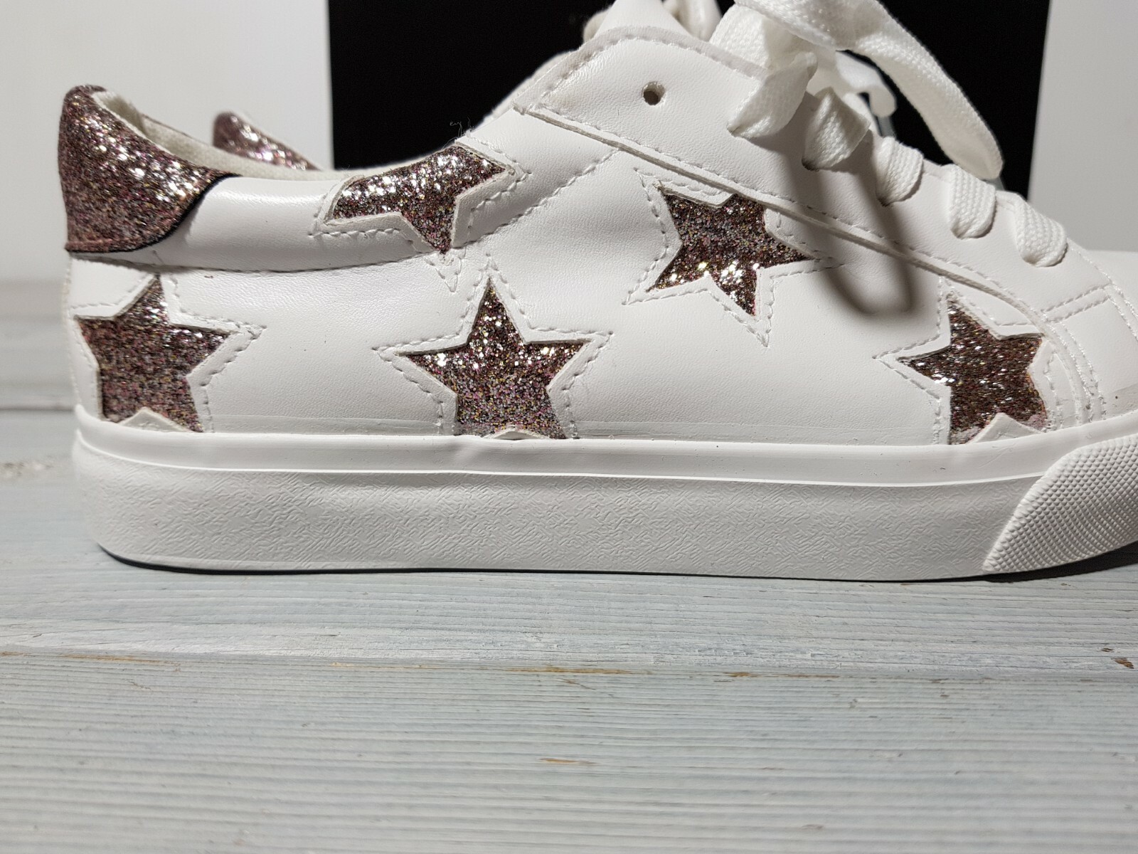 NEW WOMEN'S SHOES SNEAKERS PUMPS WHITE SHINNY PINK STARS EMBELLISHED M891 | eBay