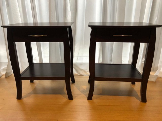 Dark-brown wooden bedside tables x 2 | Bedside Tables | Gumtree
