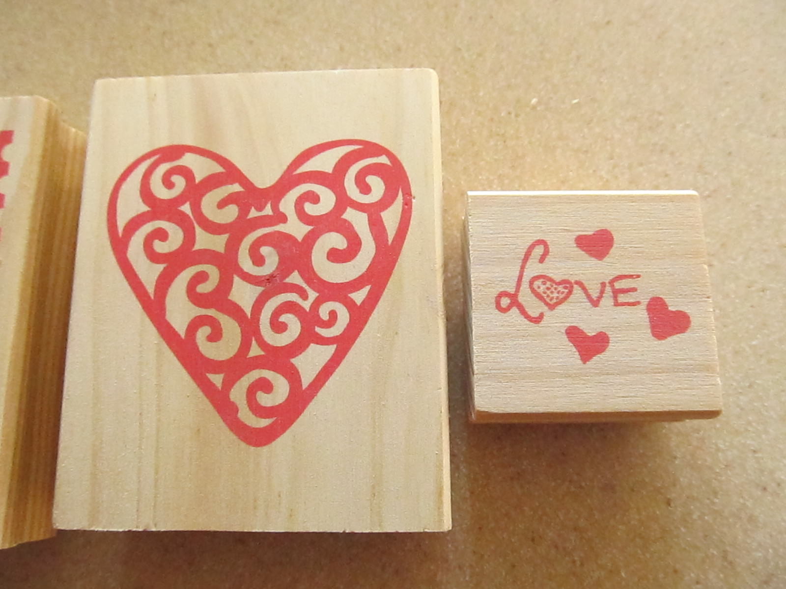 LOT 3 stamps  Heart Valentine Love    Wood Rubber   NEW