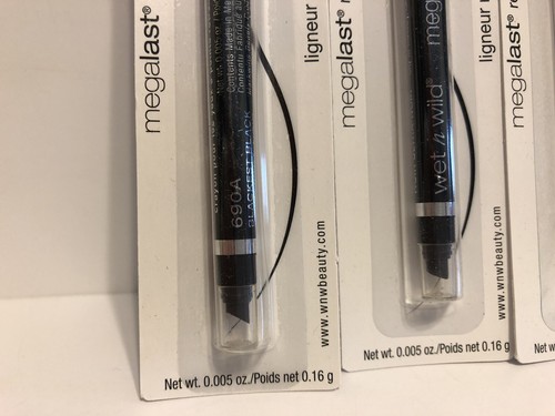 5 MEGALAST WET N WILD EYELINERS BLACKEST BLACK C690A NEW RETRACTABLE
