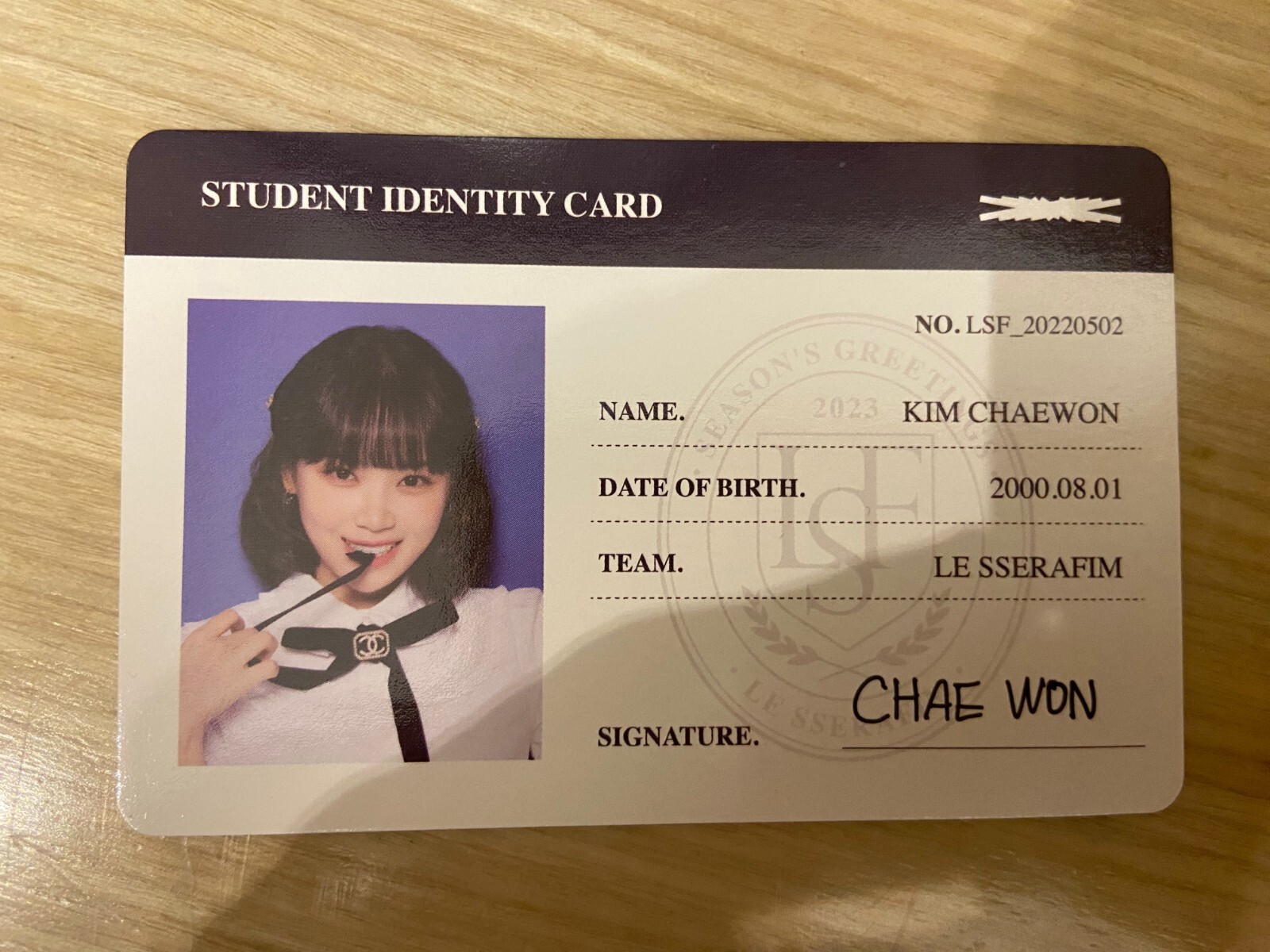 Le Sserafim Chaewon 2023 Season's Greetings Student ID Card