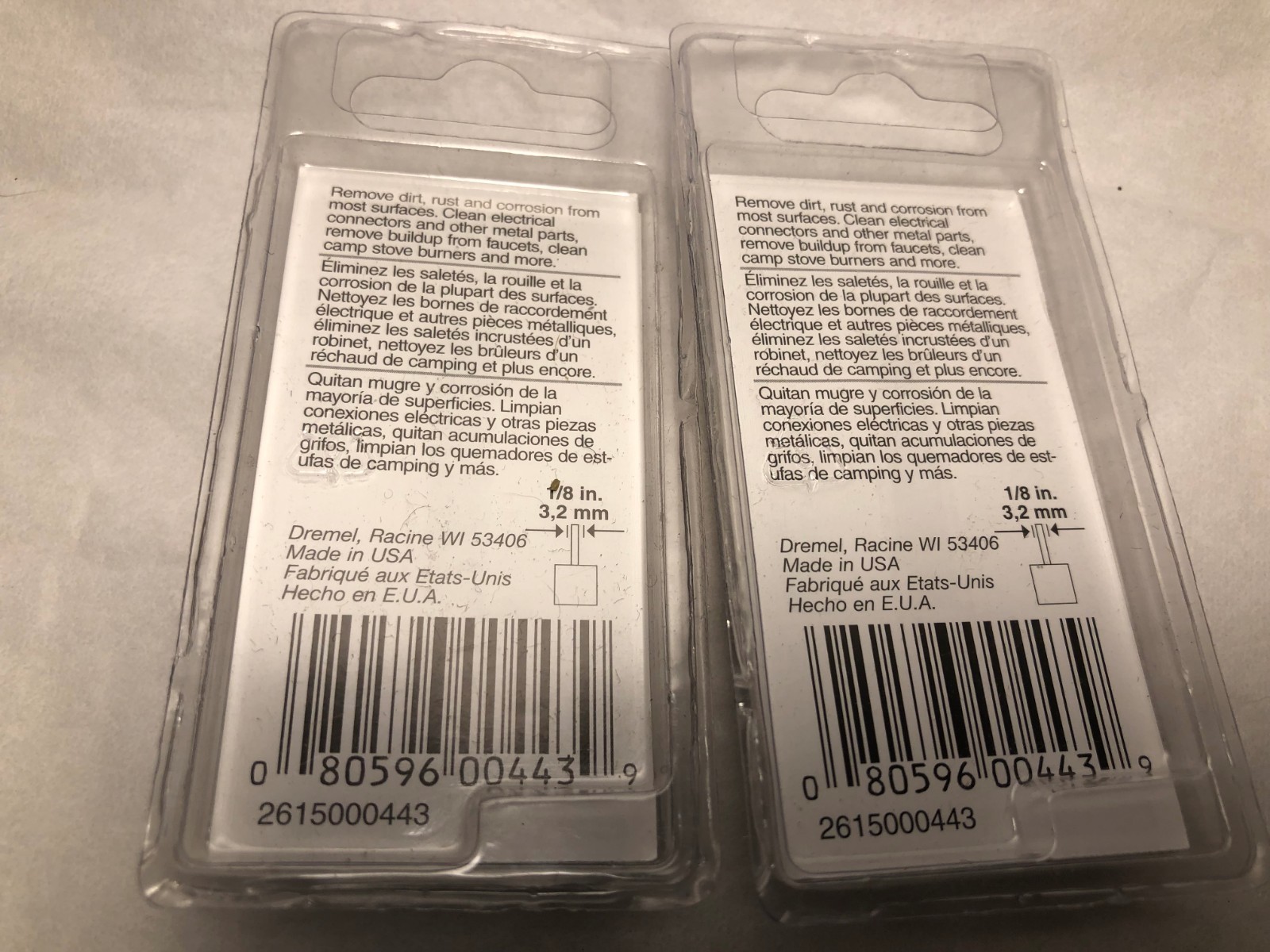 2 Dremel 443-02 Carbon Steel END Brushes 1/8 inch shank