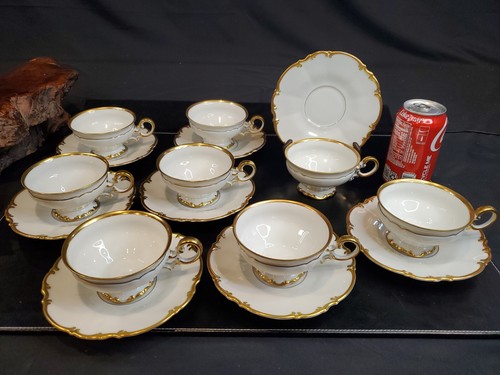 Lot of 8 Set Hutschenreuther Royal White Gold Trim Sylvia