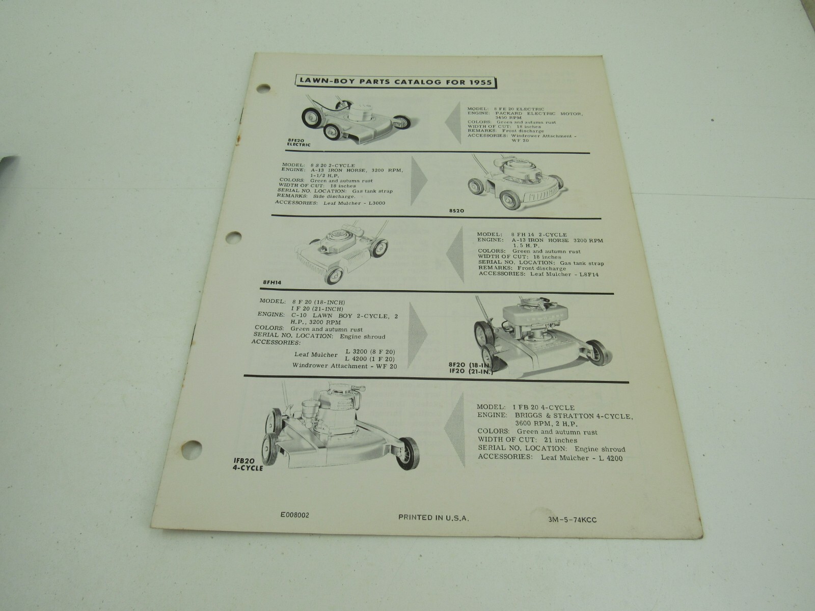 Lawn Boy Parts Catalog for 1954 8FH13 8SH13 8TH13 7TE12
