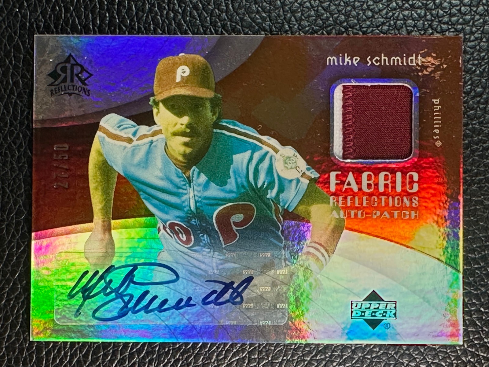 2005 Upper Deck Reflections Fabric Reflections Mike Schmidt 27/50 Auto Patch