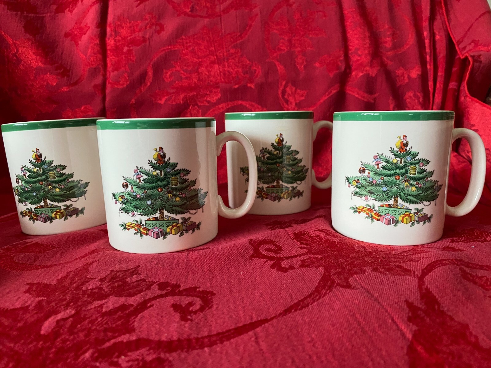 Spode Christmas Tree Mugs Holiday Cups Green Trim Set of 4 のeBay公認海外通販