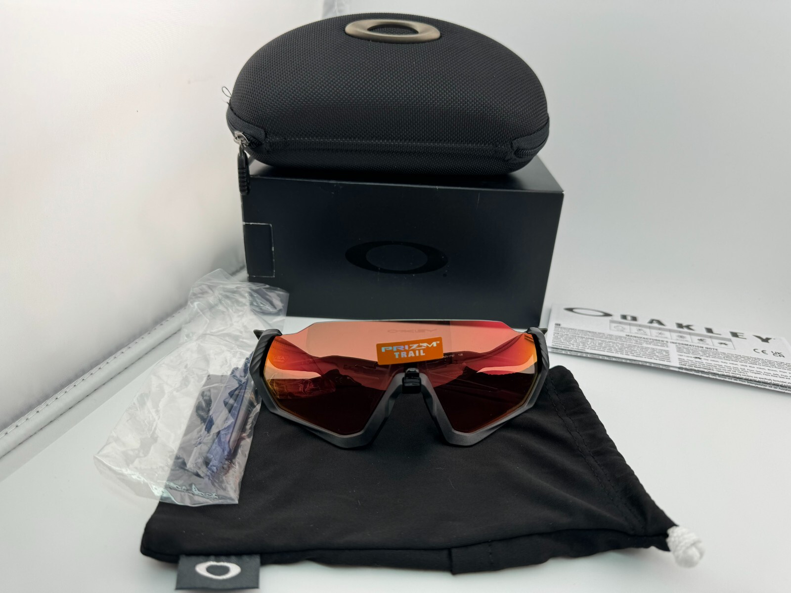 Pre-owned Oakley Flight Jacket Matte Steel With Prizm Trail Torch Oo9401-17 Sunglasses