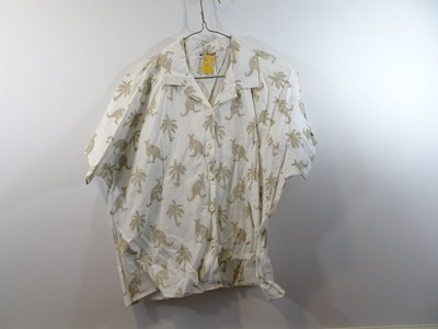 Vintage Sears Button Front Shirt Blouse Kangaroo Palm Tree Size S NOS Made USA