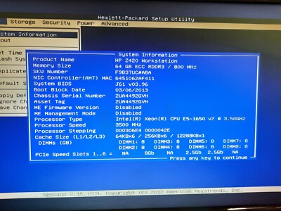 HP Z420 PC 3.50GHz Intel Xeon E5-1650v2 64GBRAM EVGA GeForce GTX650Ti No HDD/ OS