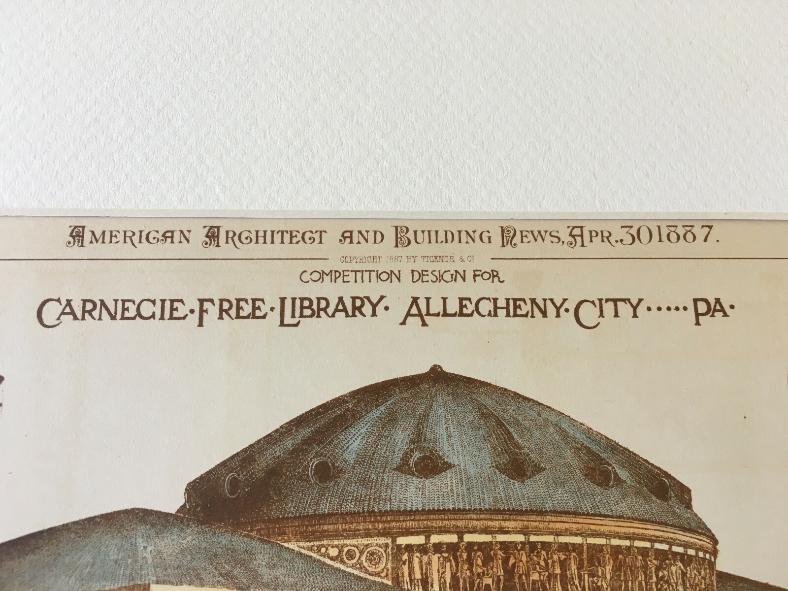 Carnegie Free Library, Allegheny, PA, 1887, W Halsey Wood, Original Hand Colored