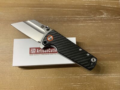 Artisan Proponent Liner Lock Knife Black CF Handle Plain D2 Blade ATZ-1820P-CF