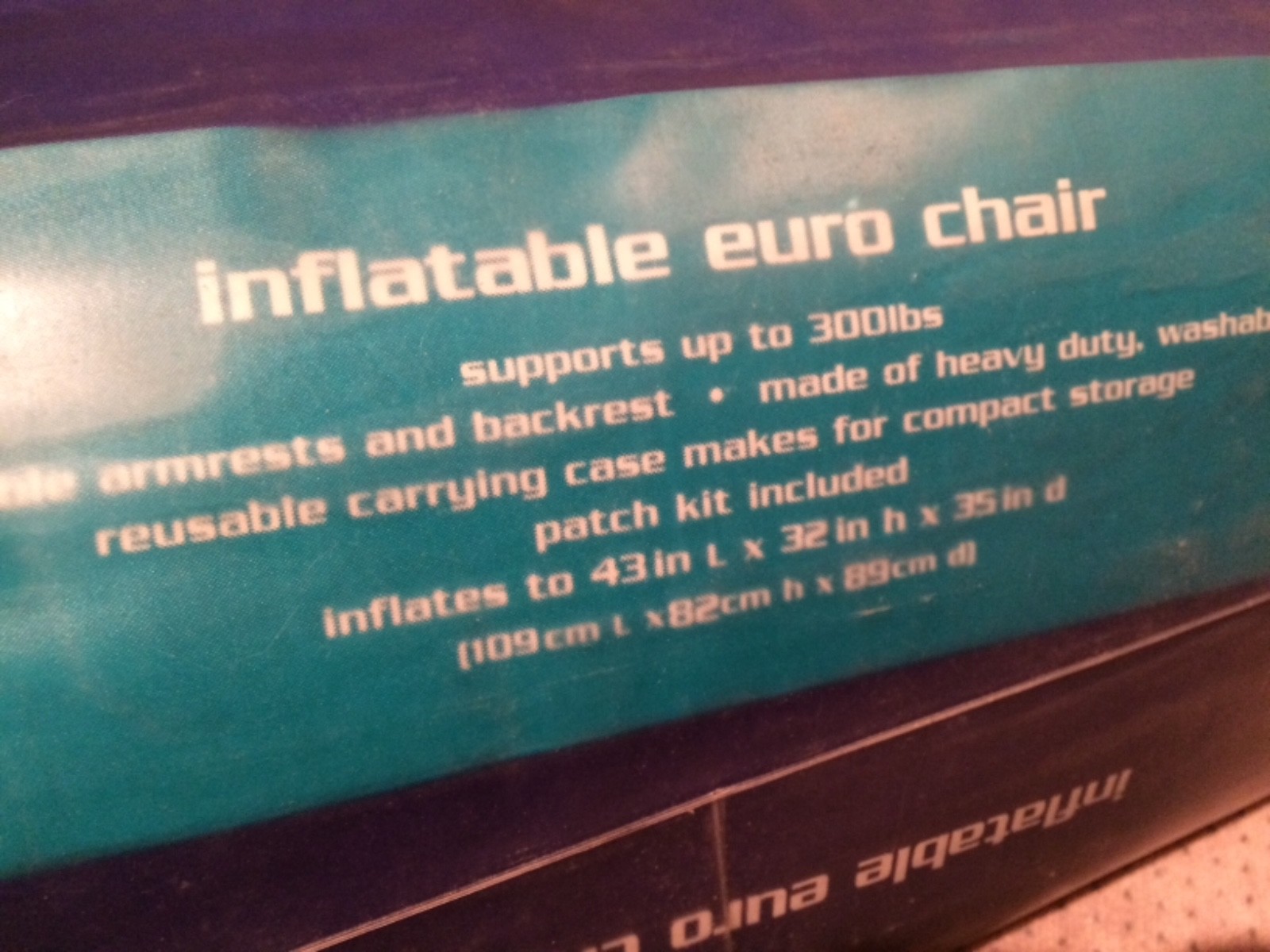 NEW Cool Stuff Inflatable Euro Chair Blue Supports Up to 300 pounds Heavy Duty