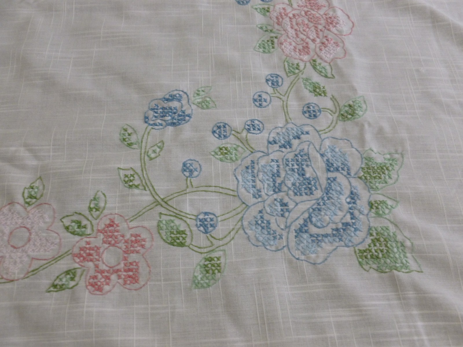 Vintage Embroidered Tablecloth Butterflies Flowers Spring  Large 75