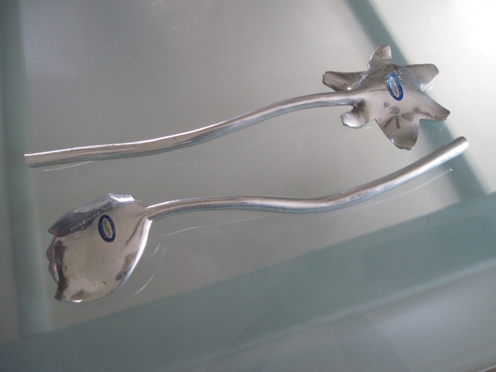 Salad Serving Utensils Fork & Spoon Aluminum Flower Design