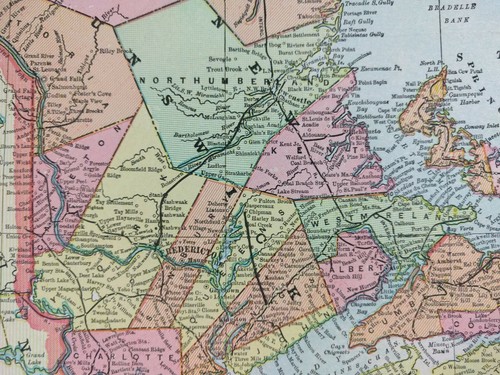 Vintage 1900 NEW BRUNSWICK & NOVA SCOTIA CANADA Map 14