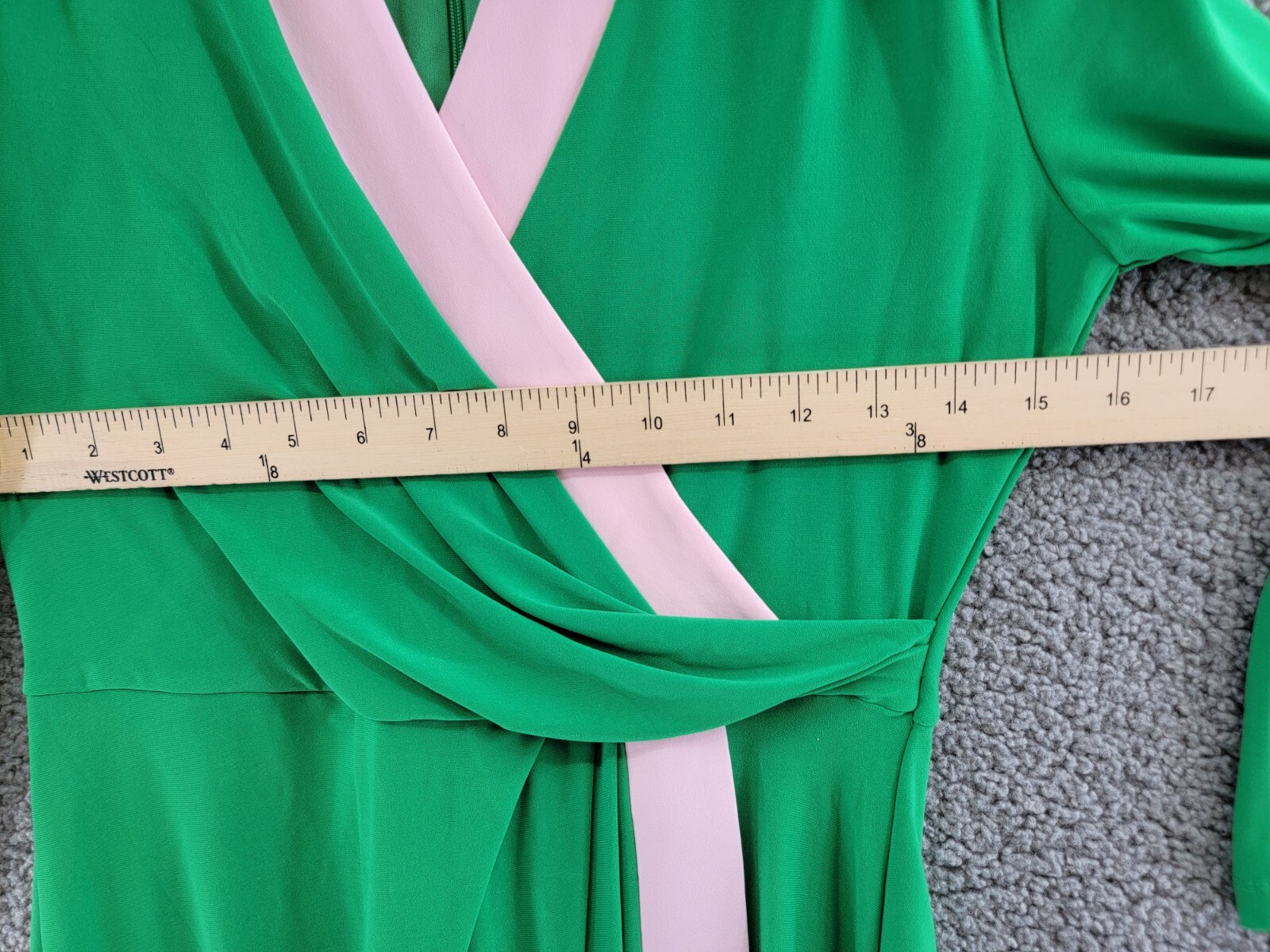 Kasper Colorblocked Faux-Wrap Sheath Dress Women's S Green/Pink Back Zip Closure - Picture 6 of 17