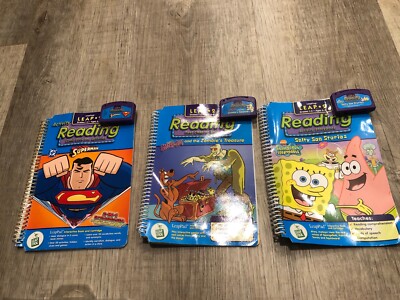 3 LeapFrog Leap 2 Book & Cartridge: Reading  Scooby-Doo, Sponge Bob, Superman