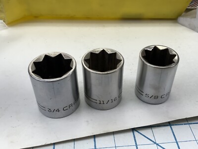 Craftsman 3pc 1/2 drive =V= Series, 8pt sockets, 5/8, 11/16, 3/4in., USA - Green