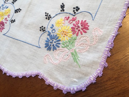 Vtg Dresser Scarves Table Runner Floral Embroidery Crochet Excellent Lot of 2