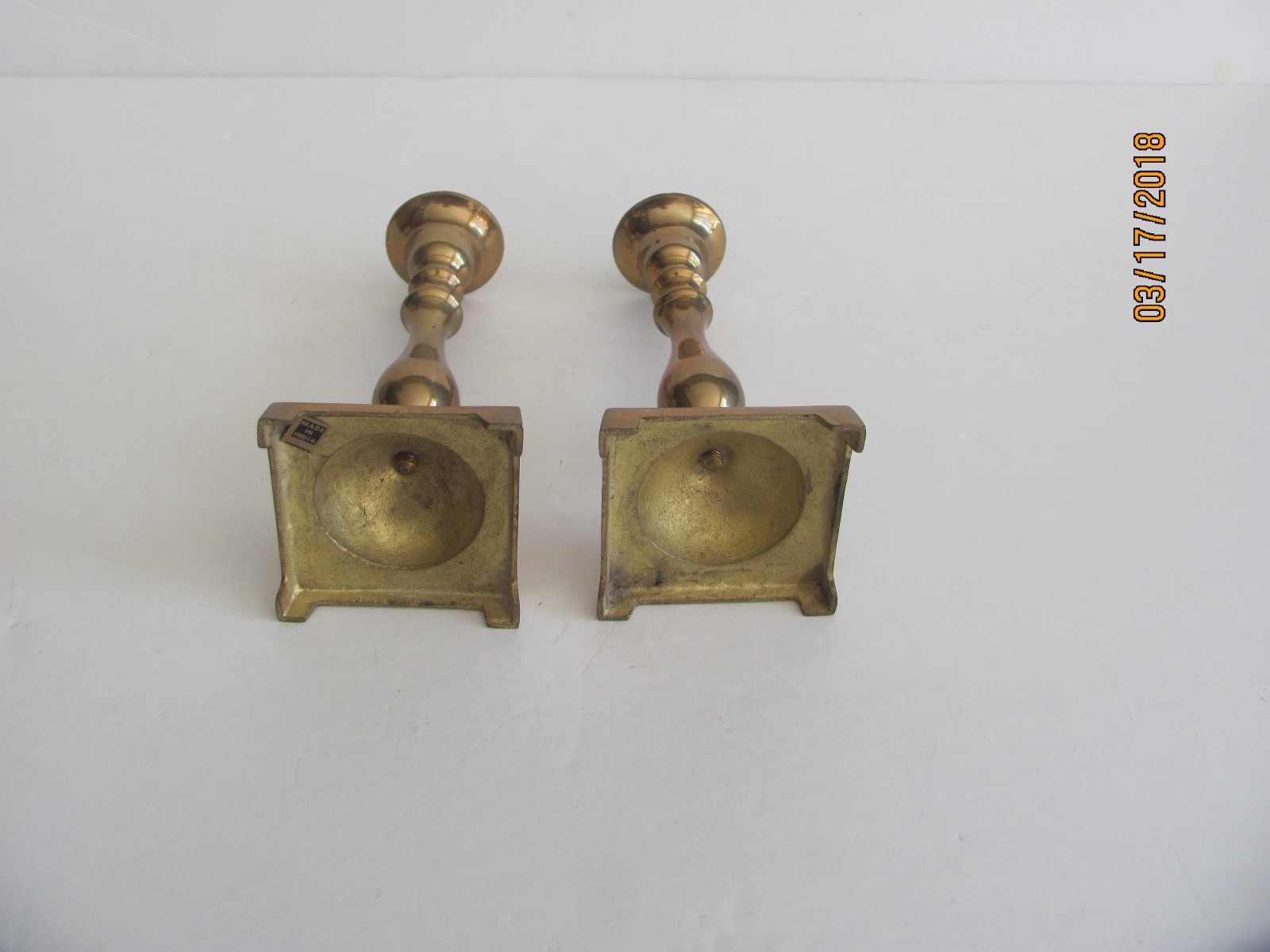 Vintage Set Pair Brass India Footed Candlestick Holder 6