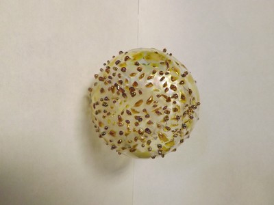 BOYCE ART MARKED SPECKLED IRIDESCENT MARBLED GOLDEN HAND BLOWN GLASS ORNAMENT