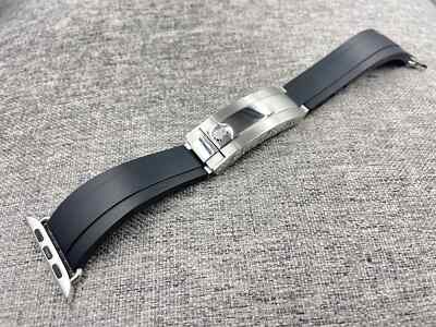 Black Silicone Oysterflex Deployant Clasp Band For Apple Watch Ultra 42mm-49mm