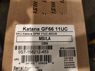 New MSI Katana GF66 11UC-453US