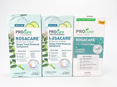 ProCure Rosacare Hyaluronic HydroGel 2oz Lot of 3 licorice Root Cucumber