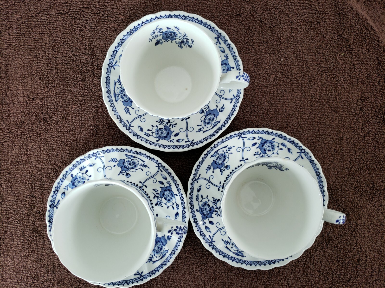 3 Sets Vtg Johnson Bros England INDIES Ironstone Cup & Saucers Blue and White