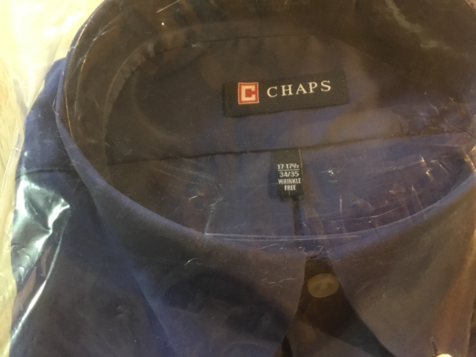 CHAPS Mens 17-17 1/2  34/35 Classic Fit Blue L/S Button Up Wrinkle Free