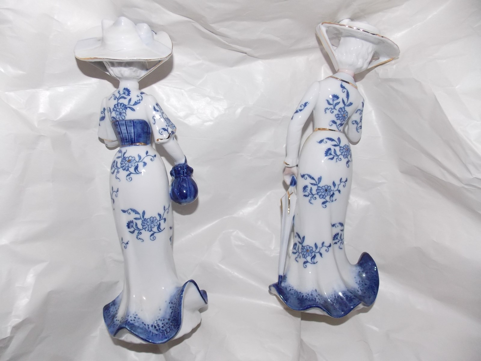 2 Vintage KPM Blue & White Porcelane  Grand Ladies With Large Hats