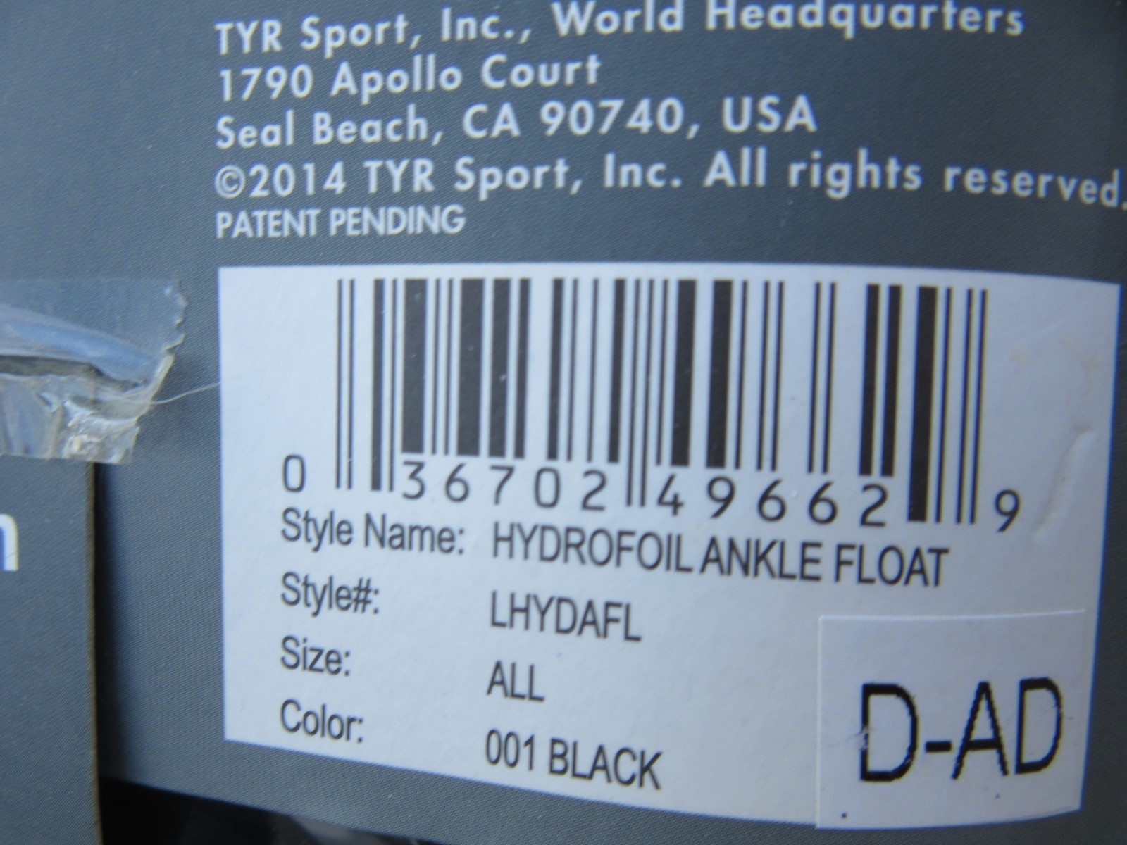 TYR Hydrofoil Ankle Float Swimming Training Tool Large Black -NEW