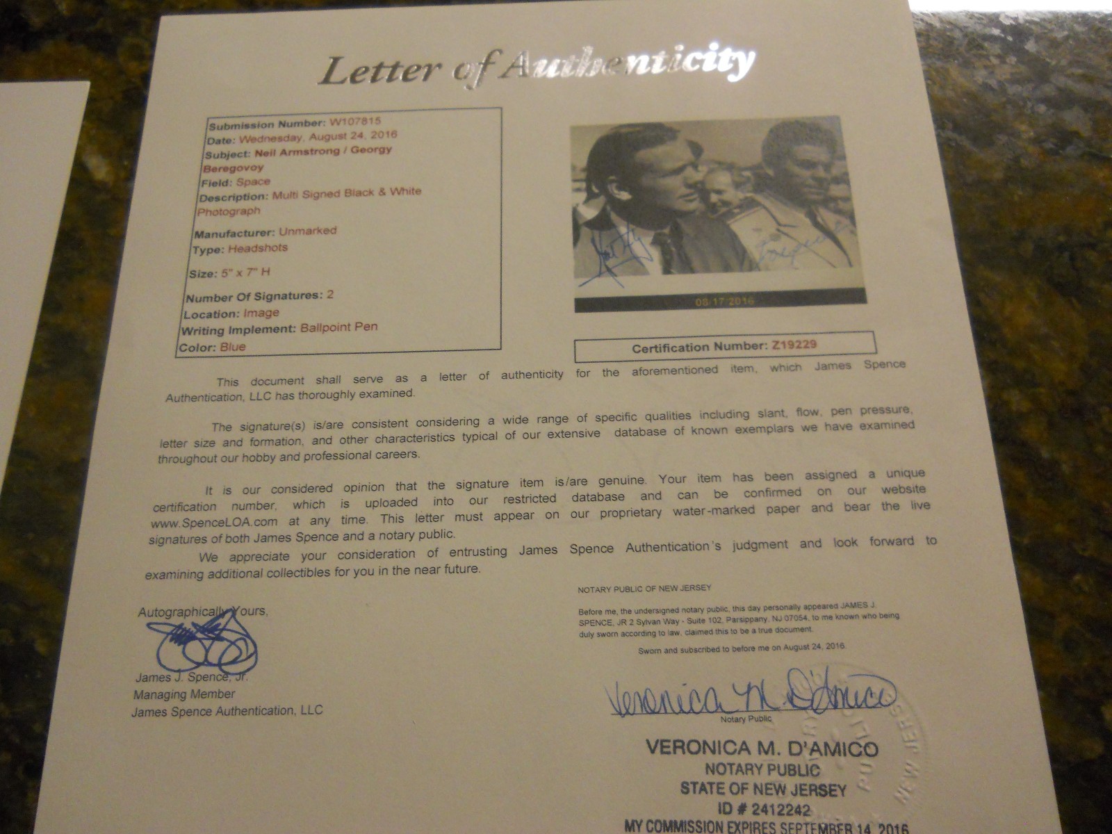 NEIL ARMSTRONG & GEORGY BEREGOVOY SIGNED 5x7 PHOTO JSA LOA AUTOGRAPHED